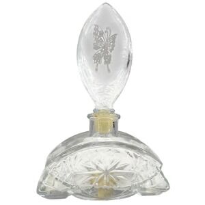 Vintage Avon Moonwind Cologne Bottle Clear Cut Glass Etched Butterfly Stopper